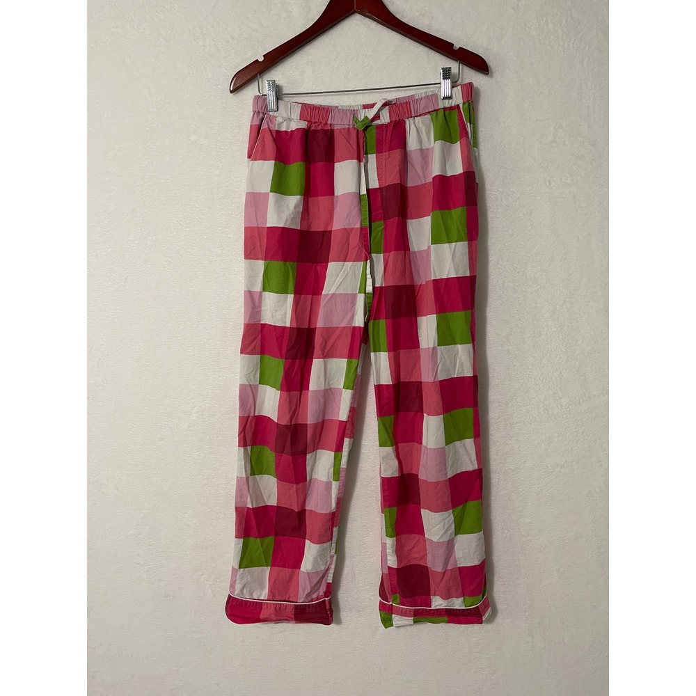 Print Fresh Womens Pink Green White Plaid Check Pajama Pants Size Small Lounge